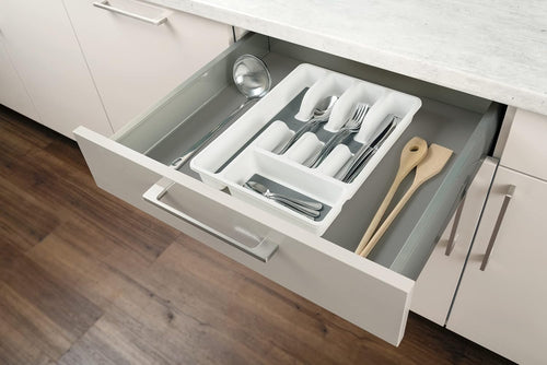 WENKO Besteckkasten Anti-Rutsch 5 Fächer, Besteckeinsatz für Schubladen, 5 x 36.5 x 26.5 cm Weiß