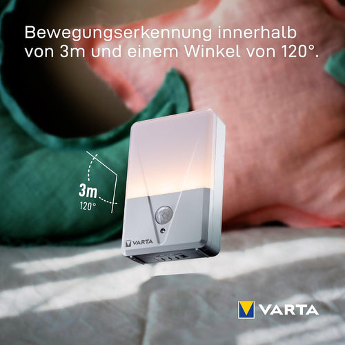 VARTA Nachtlicht mit Bewegungssensor LED inkl. 3x AAA Batterien, Motion Sensor Night Light, einfache Installation: Schraube, Magnet oder 3M-Klebeband, automatische Abschaltung