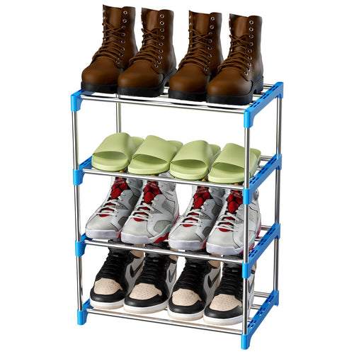 Magrimaxio Schuhregal Metall, Schuhaufbewahrung mit 4 Ebenen, Leichtes Schuhablage, Schuh Regal Stapelbar für 8 Paar Schuhe, Schuhständer für Flur, Wohnzimmer, Schlafzimmer, Eingangsbereich (Schwarz)
