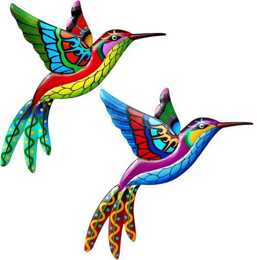 2 Stück Kolibri Metall Deko Wand 3D Zum Aufhängen - Vögel Wanddeko Skulptur Outdoor Garten Metall Wandkunst Dekor Wandskulptur