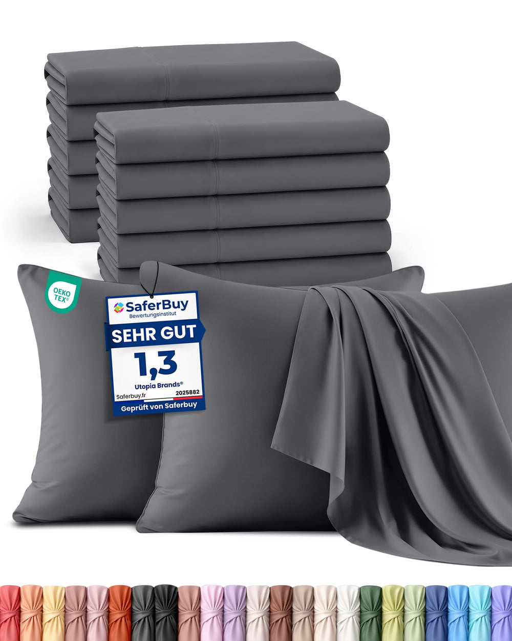 Utopia Bedding Kissenbezug 40x40 4er Set , kopfkissenbezug 40x40 Grau