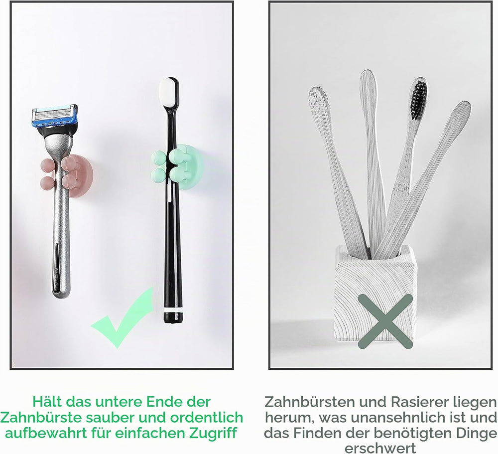 Zayin Silicone Toothbrush Zahnbürstenhalter Rasiererhalter Multifunktions-Haken Wasserdicht Selbstklebend Zahnbürstenhaken Stopfenhalter (4 Stück Schwarz, Weiß, Rosa, Grün)