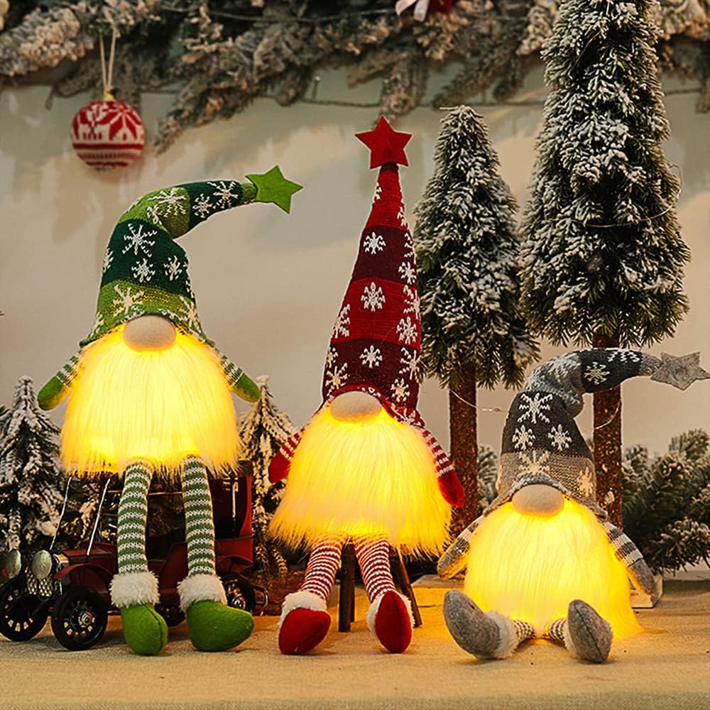 3 Stück Weihnachtsdeko Innen Wichtel,Weihnachtswichtel mit LED für Tisch
