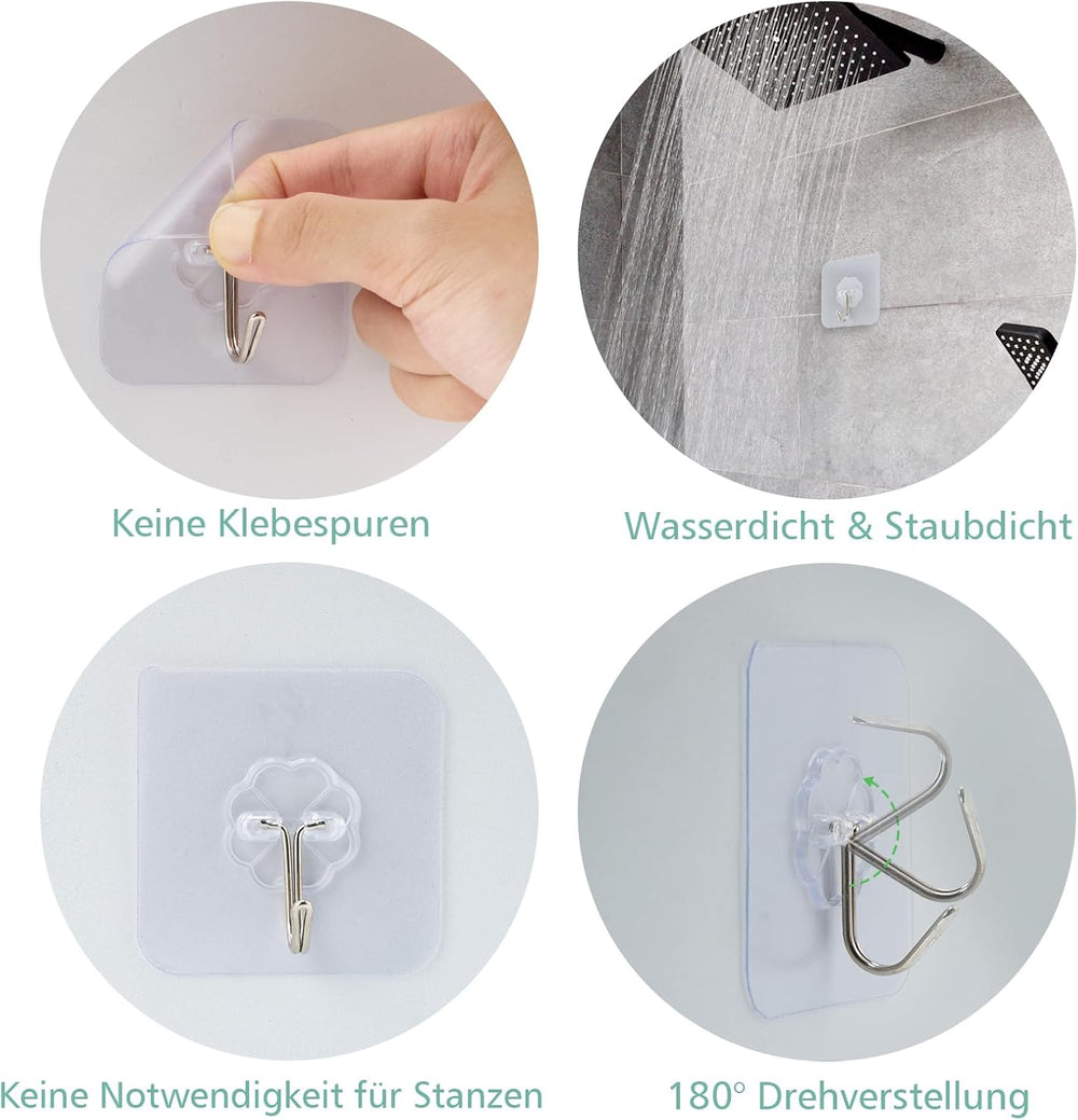 Elalove 24 Stück Bohrfrei Transparente Klebehaken selbstklebend Hanken– Starke Haftung bis 10 kg, und Vielseitig Einsetzbar