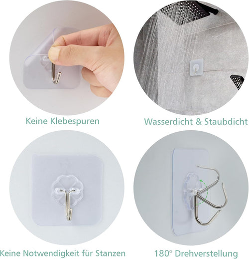 Elalove 24 Stück Bohrfrei Transparente Klebehaken selbstklebend Hanken– Starke Haftung bis 10 kg, und Vielseitig Einsetzbar