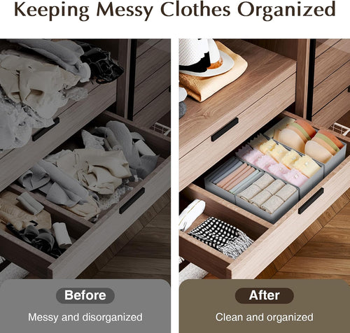 DIMJ 4 Stück Schubladen Ordnungssystem Schubladen Organizer, Faltbare Aufbewahrungsbox Stoff, Schubladeneinsätze für Kleiderschränke, Kleiderschrank Organizer für Kleidung, Hellgrau