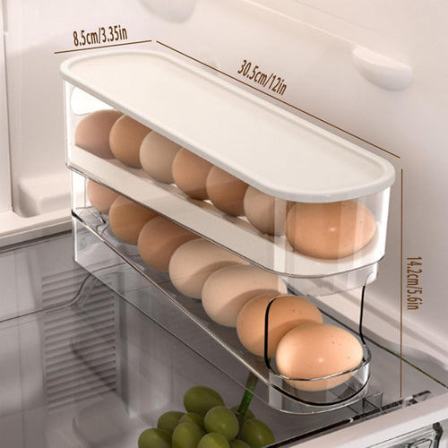 Eierhalter für Kühlschrank, platzsparender rollender Eierspender für Kühlschrankaufbewahrung, aus stabilem, klarem PTE-Material, hält 12 große Eier, wiegt 0,5 kg Patent Nr. 015073606