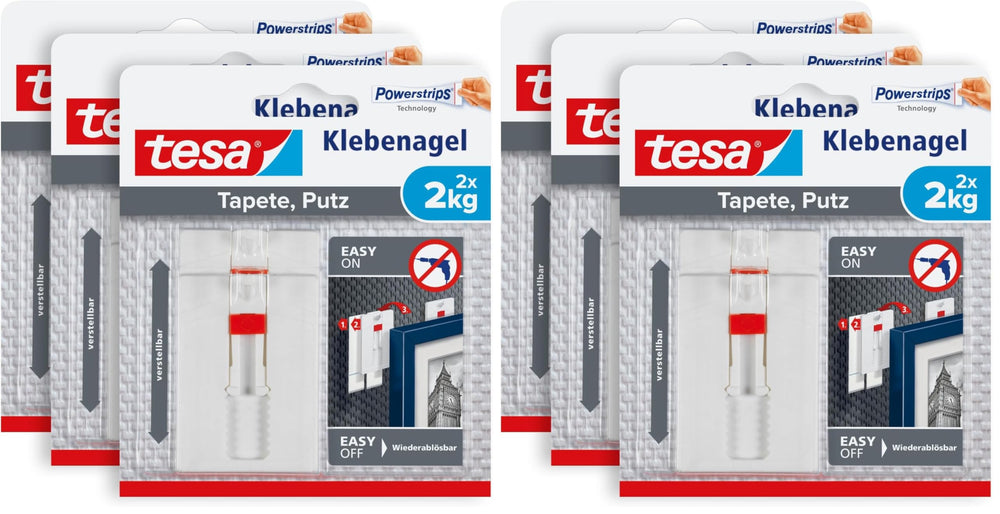 tesa Klebenagel für Tapete & Putz, verstellbar - 4 Nägel inkl. tesa Strips