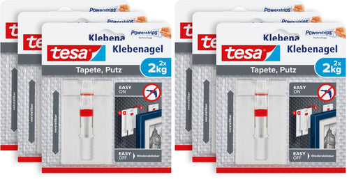 tesa Klebenagel für Tapete & Putz, verstellbar - 4 Nägel inkl. tesa Strips
