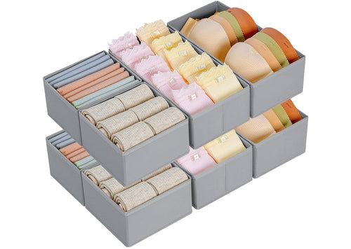 DIMJ 4 Stück Schubladen Ordnungssystem Schubladen Organizer, Faltbare Aufbewahrungsbox Stoff, Schubladeneinsätze für Kleiderschränke, Kleiderschrank Organizer für Kleidung, Hellgrau