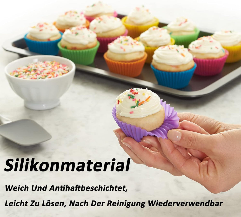 Muffinform Silikon, 12 Stück Antihaft-Backform Silikon,Wiederverwendbare Muffinförmchen, 6 Farben, Verwendung in Kuchen, Pudding, Sahne