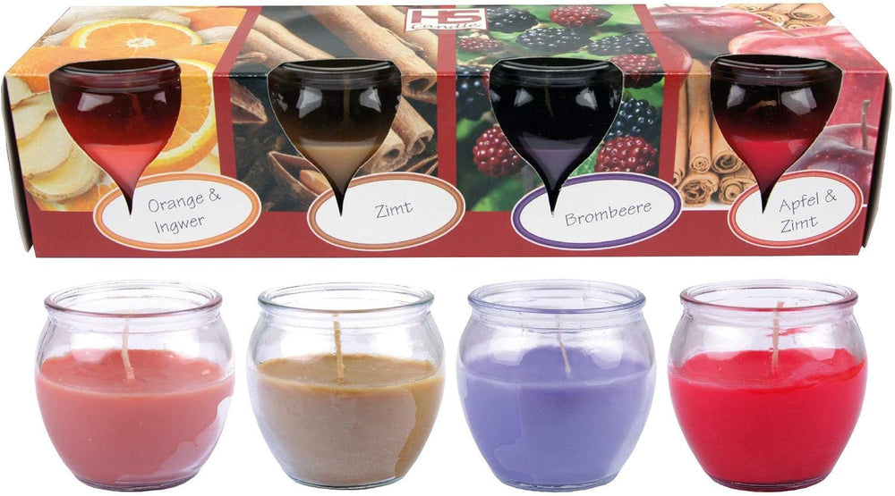 Duftkerzen im Glas, 4 Stück, süß & winterlich, für Weihnachten