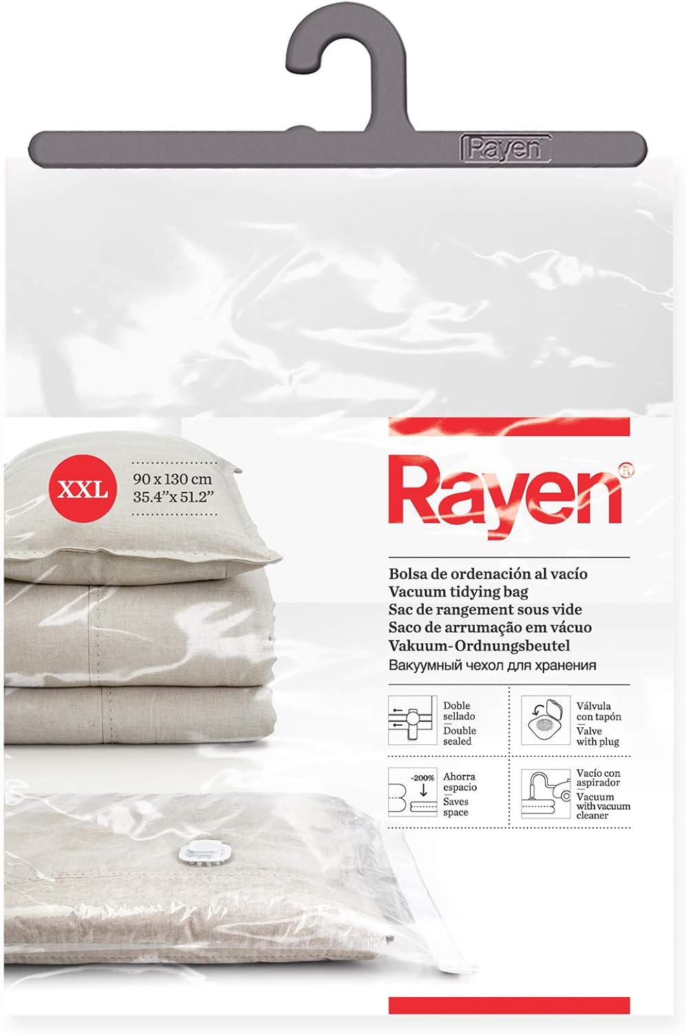 Rayen - Vakuumbeutel für Kleidung, Vakuumbeutel, XXL, 90 x 130, transparent