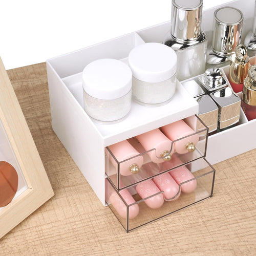 URAQT MakeUp Organizer, Kosmetik Organizer mit 2 Schubladen und 10 Fächern