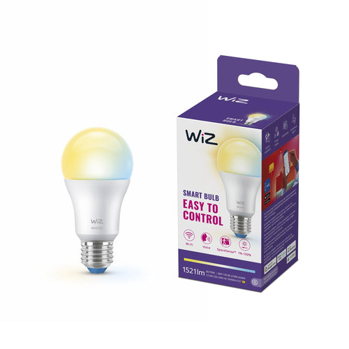 WiZ Warm White LED Lampen E27 2er Pack (806 lm), 60 W Lampen mit warmweißem dimmbarem Licht, smarte Lichtsteuerung über WLAN per Stimme/App