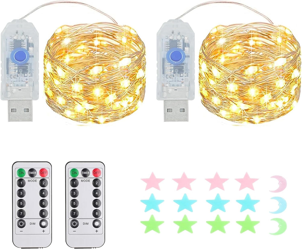 2 Stück LED Lichterkette, 50LED 5M / 17Ft 8 Modi USB lichterkette außen/innen Wasserdichte mit Fernbedienung für Schlafzimmer, Hof, Hochzeit, Weihnachten, DIY etc (Warmweiß)