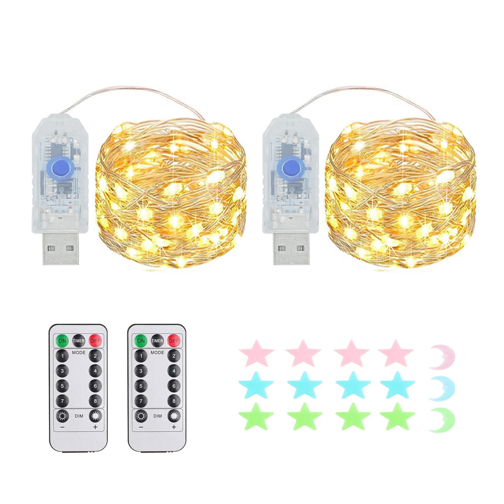 2 Stück LED Lichterkette, 50LED 5M / 17Ft 8 Modi USB lichterkette außen/innen Wasserdichte mit Fernbedienung für Schlafzimmer, Hof, Hochzeit, Weihnachten, DIY etc (Warmweiß)