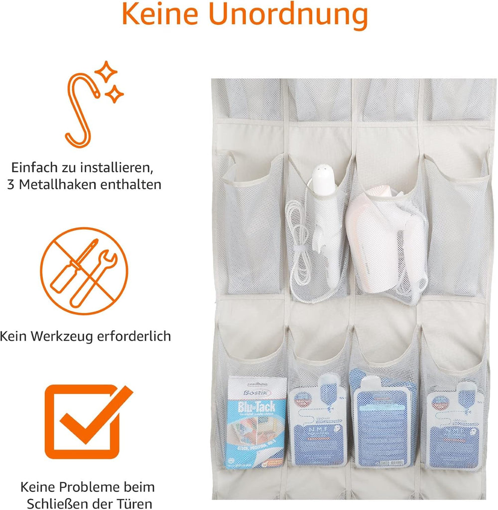 Amazon Basics 20 Taschen Schuhaufbewahrung zum Aufhängen an Türen - Bietet Platz für 10 Paar mittelgroßer Schuhe, Grau Bräunen