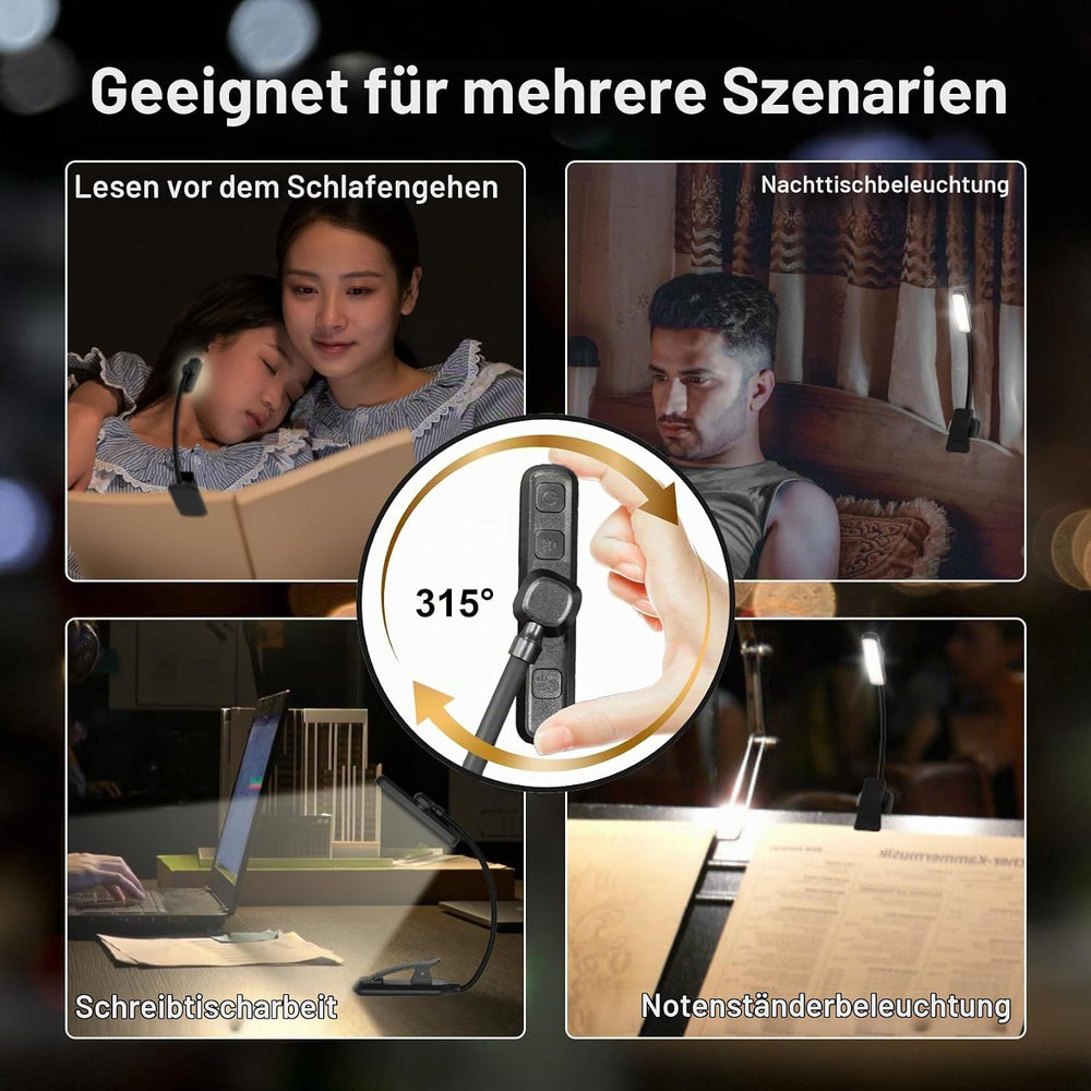 Leselampe Buch Klemme, USB Wiederaufladbare mit 24 LEDs, Schwarz
