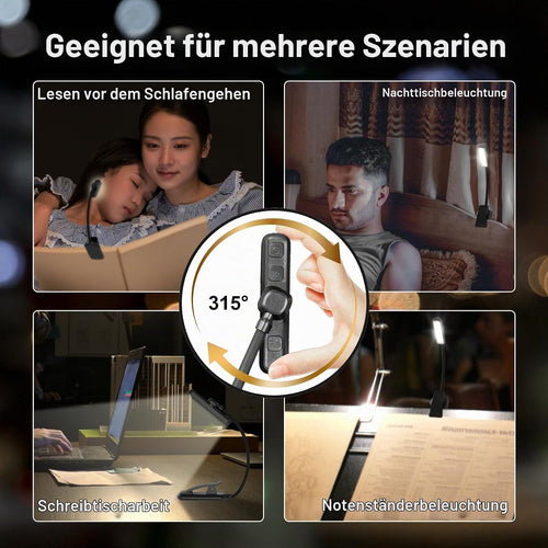 Leselampe Buch Klemme, USB Wiederaufladbare mit 24 LEDs, Schwarz
