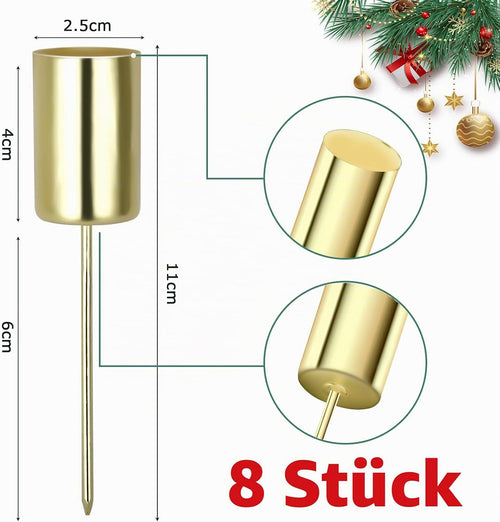 8 STK Ø 2.5cm Adventskranz Kerzenhalter Metall Gold Stabkerzenhalter mit Dorn für DIY Kerzenhalter Adventskranz Deko Weihnachten Kerzenteller