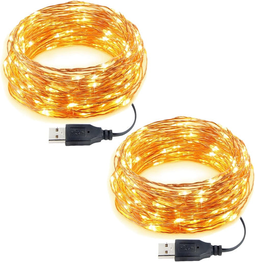 2 Stück Led Lichterkette mit USB, IP65 Wasserdicht, 5M 50er Micro LED Kupferdraht Lichterkette, Wasserdicht Weihnachten Weihnachtsbaum Lichterketten für Party, Garten, Hochzeit, Deko, Warmweiß