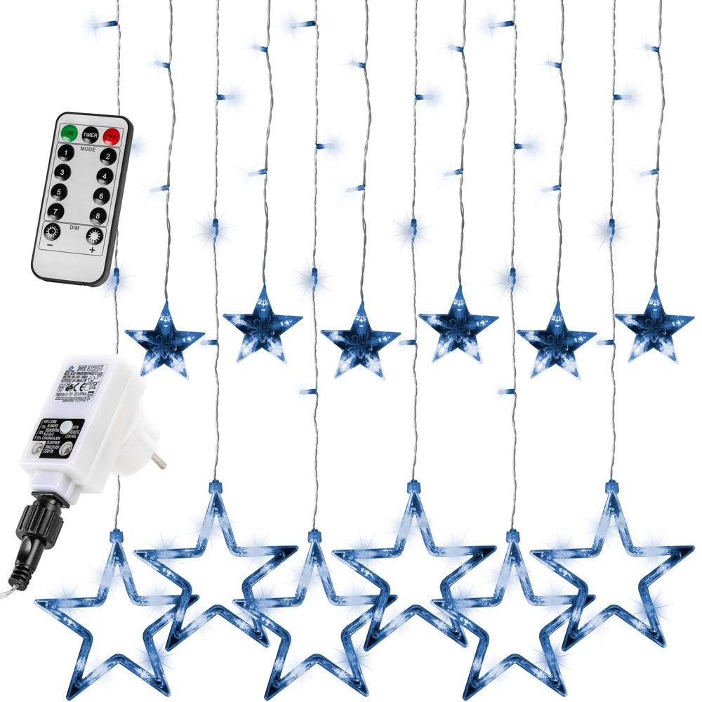 VOLTRONIC LED Lichtervorhang, innen und außen, IP44, Modell- und Farbwahl, 5 Sterne 61 LEDs, warmweiß, Fernbedienung