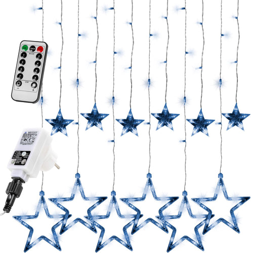 VOLTRONIC LED Lichtervorhang, innen und außen, IP44, Modell- und Farbwahl, 5 Sterne 61 LEDs, warmweiß, Fernbedienung