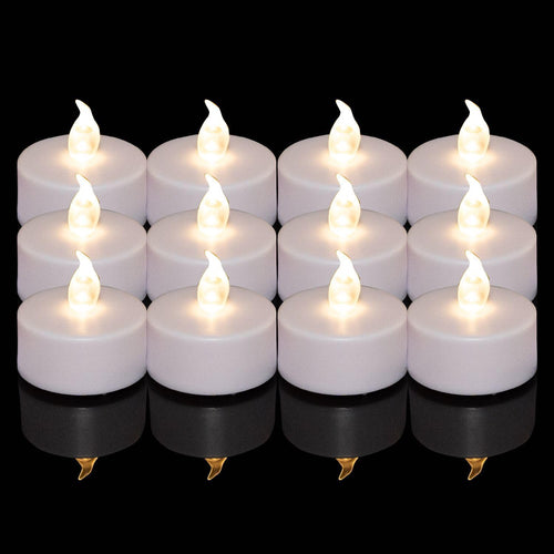 24 Stück LED Teelichter Kerzen, Batteriestart flammenlose realistische hell flackernde elektrische Kerzenlampe, Dose langlebig 200 Stunden Warmweiß, Hochzeiten, Partys ,Festivals，Wohndekoration