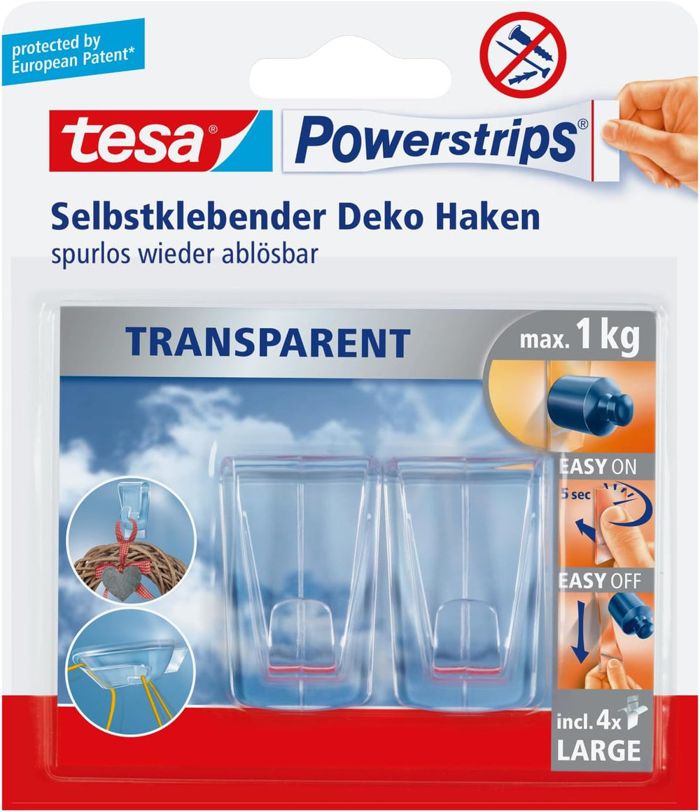 tesa Deko Haken für transparente Oberflächen und Glas - 1 x 2 Haken