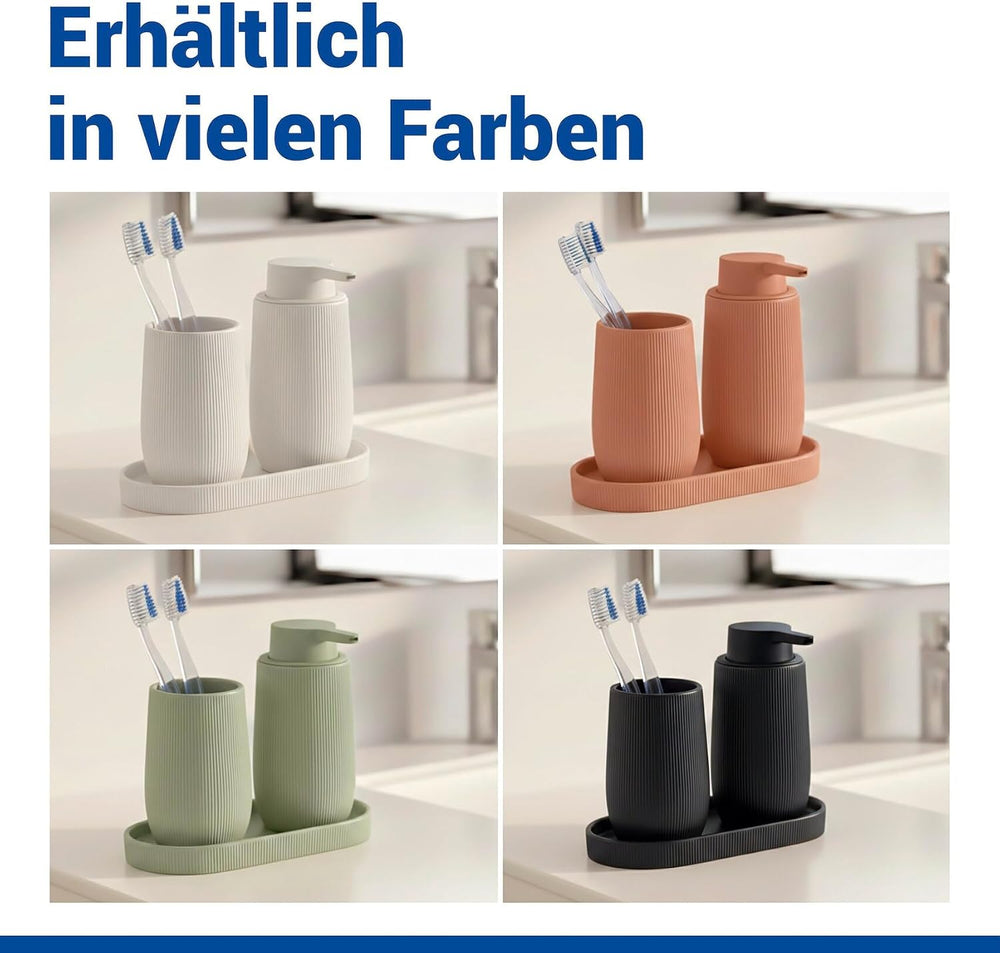 WENKO Ablage Mod. Fablo aus Keramik mit Rillenoptik, freistehend, Badezimmer-Organizer, Badablage, Schmuckschale, dekoratives Tablett für Badezimmer, Schlafzimmer, Wohnzimmer, Büro, Creme matt