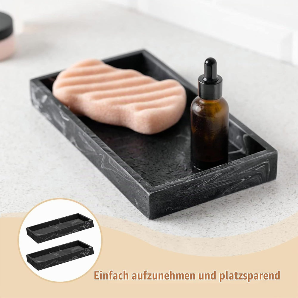 2 Stück Tablett Marmor Schwarz, 20 × 10 × 2 cm