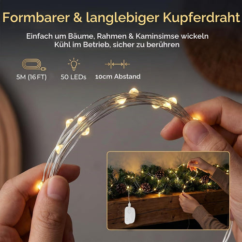 Lichterkette Aufladbar mit Fernbedienung,5M 50 LED Lichterkette(1Pc)