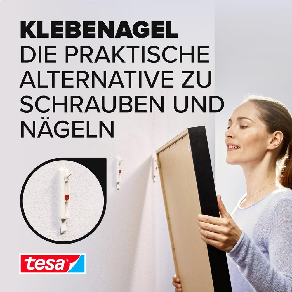 tesa Klebenagel für Tapete & Putz, verstellbar - 4 Nägel inkl. tesa Strips