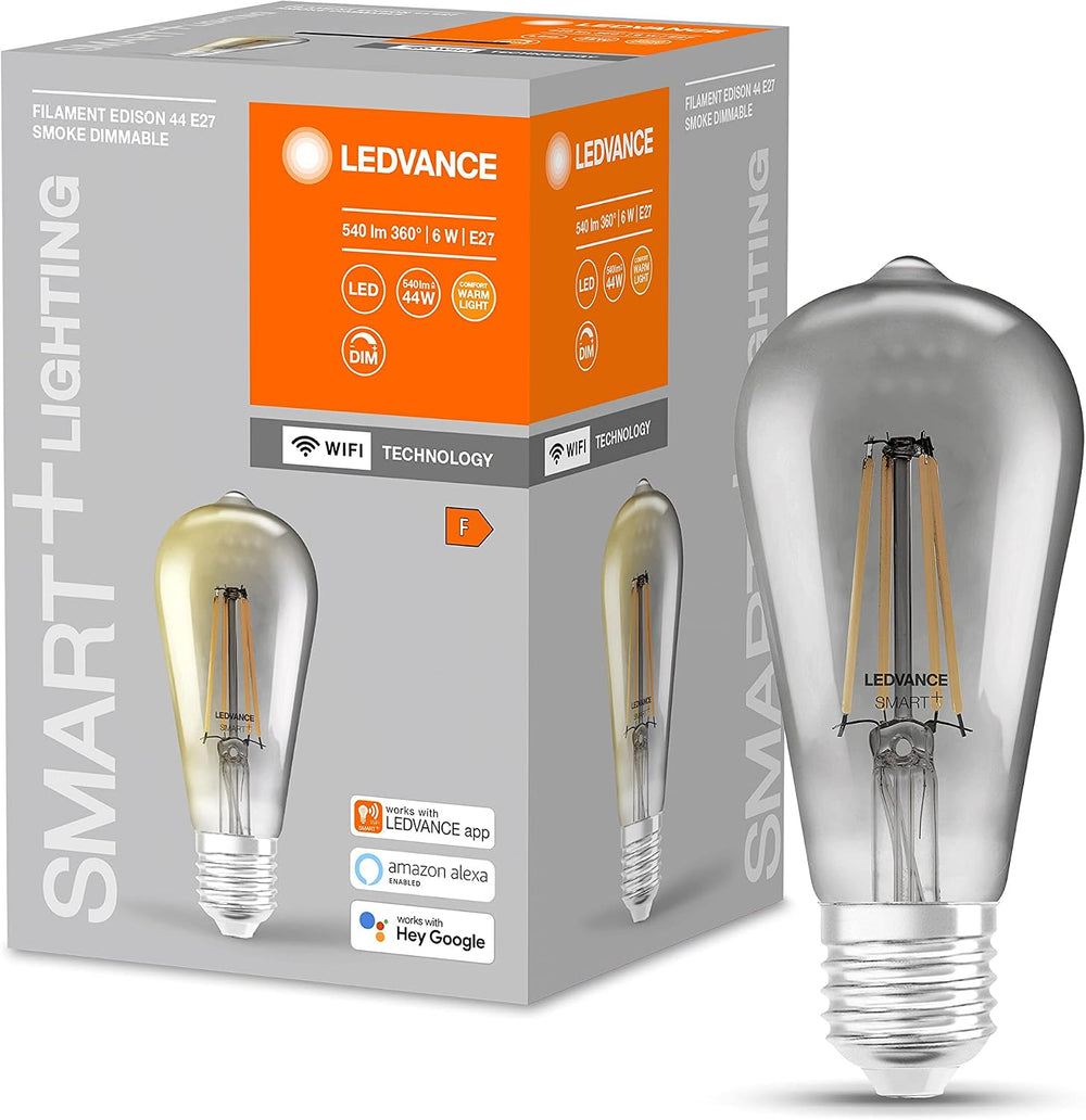 LEDVANCE E27 LED Lampe, SMART Home Wifi Edison Filament Stil Leuchtmittel mit 6W (540Lumen), Warmweiß (2500K) kompatibel mit Alexa, google oder App, Lampen im 1er-Pack