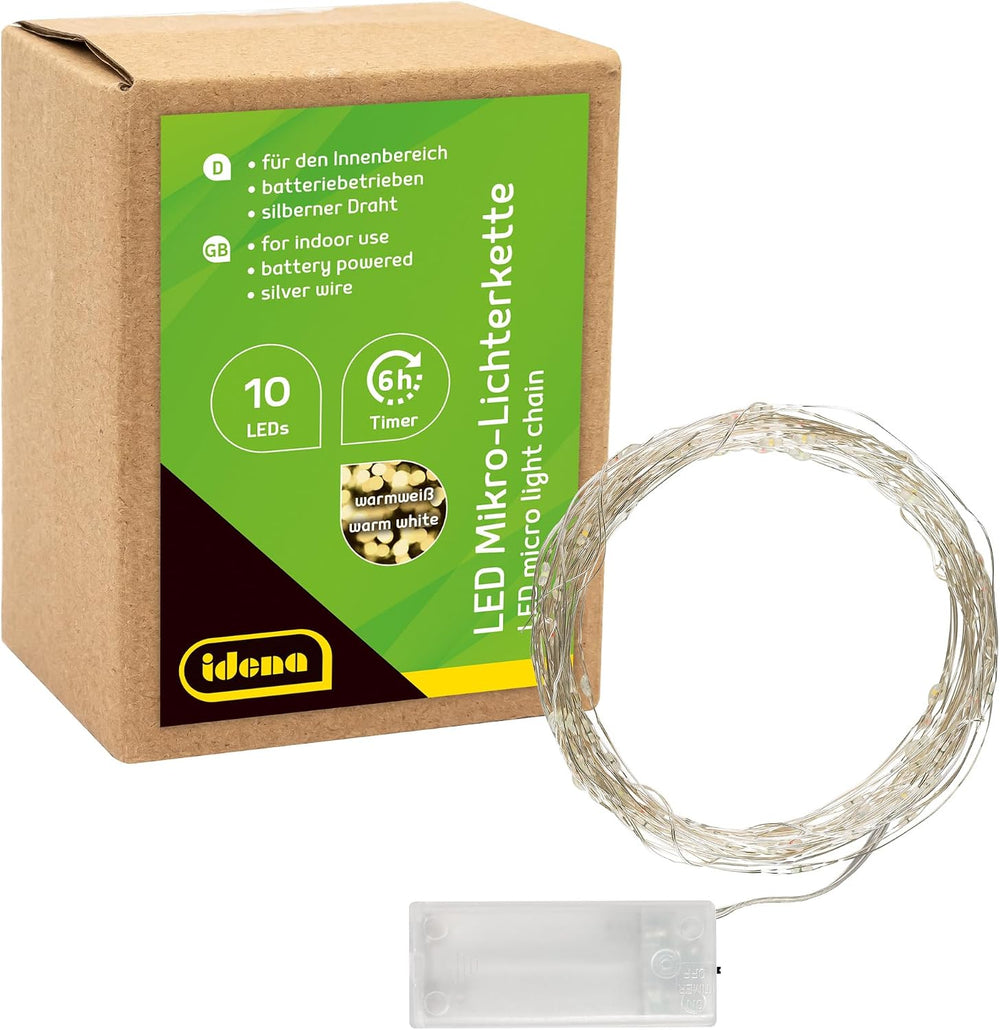Idena Micro Lichterkette Innen 10 LEDs in Warmweiß, 1,2 m