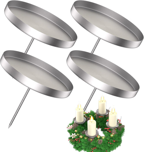 Kerzenhalter Adventskranz für Stumpenkerzen 4er Set: 8cm Kerzenständer Silber mit Dorn für Adventskranz Deko | Metall Kerzenhalter Stumpenkerzen | Weihnachtskranz Tisch Deko