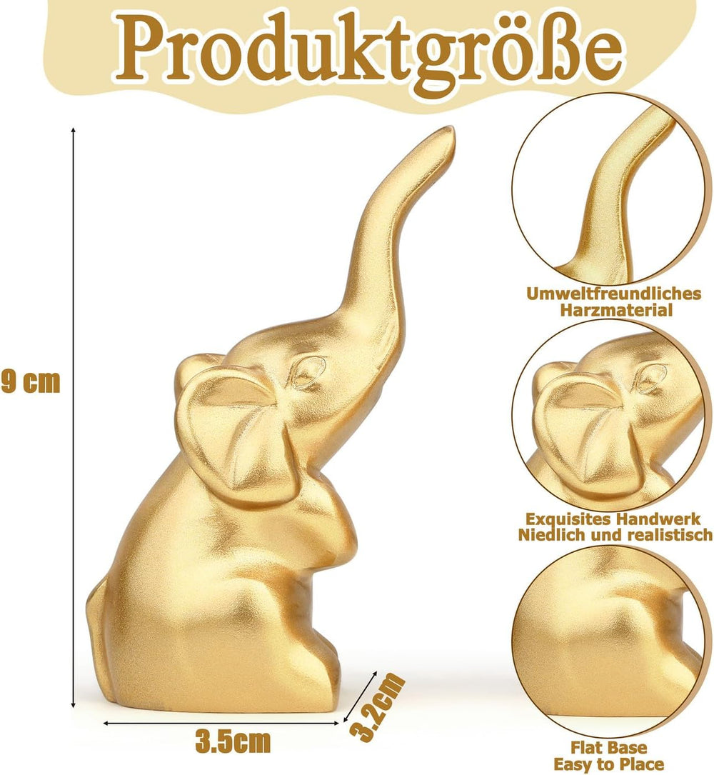 2 Stück Gold Elefant Deko Schwarz, Elefanten Deko Wohnzimmer