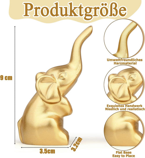 2 Stück Gold Elefant Deko Schwarz, Elefanten Deko Wohnzimmer