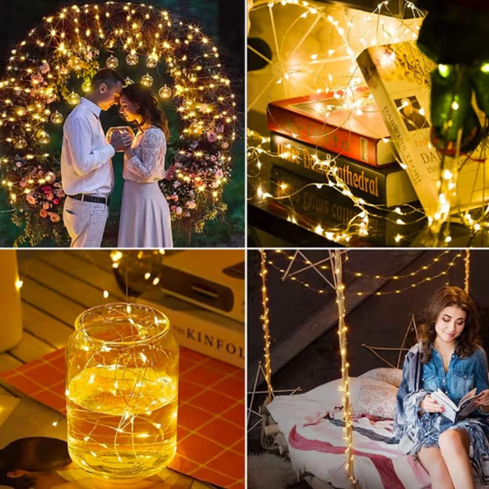Lichterkette mit Batterien, 10 Stück, 1 m, 10 LEDs, IP44, wasserdicht, Miniatur, dekorativ, batteriebetrieben, für Weihnachten, Gartenparty im Innenbereich (warmweiß)