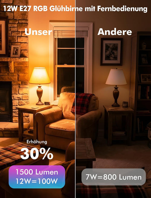 E27 LED Glühbirne – 12W RGB Lampen Farbwechsel Glühbirne mit Fernbedienung 1100 Lumen, Edison E27 Mit Nachtlicht Neutrales Licht 4000K Schraubbirne für Schlafzimmer und Wohnzimmer