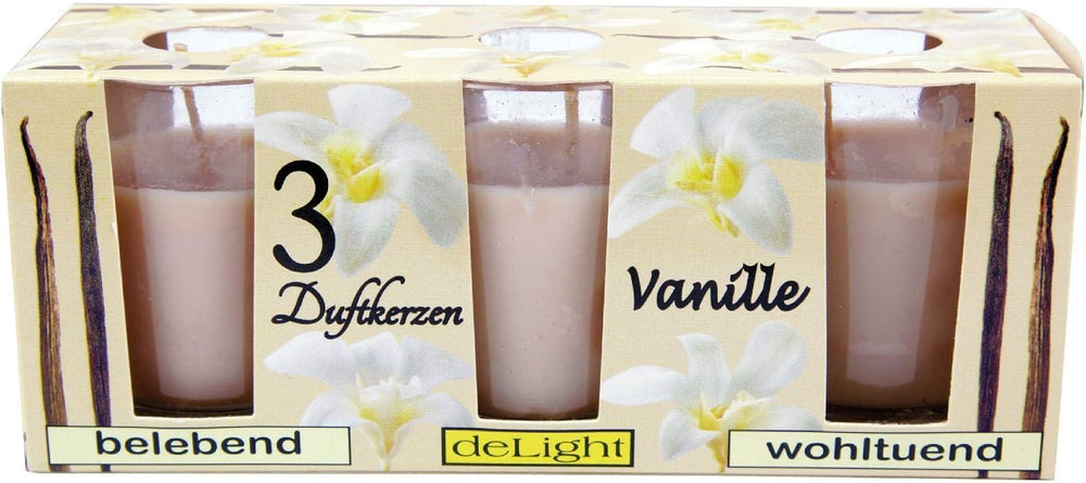 Duftkerzen im Glas, Vanille, warm & süß, 3er-Kerzenset