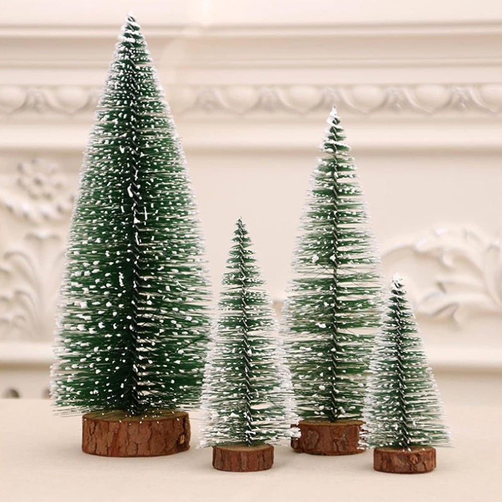 10 Stück Mini Grün Tannenbaum Mini Weihnachtsbaum Desktop Weihnachtsbäume Gefrostete Sisalbäume mit Holzbasis Naturgetreuer Christbaum mit Schnee-Effek für Tischdeko, DIY Weihnachtsdeko, Schaufenster