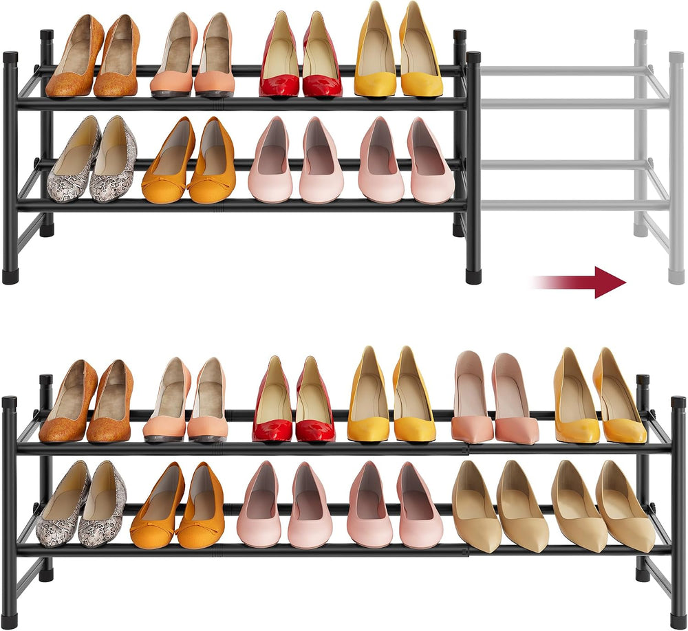 Tajsoon Schuhregal klein, Schuhregal ausziehbar 2 Ebenen, Schwarz