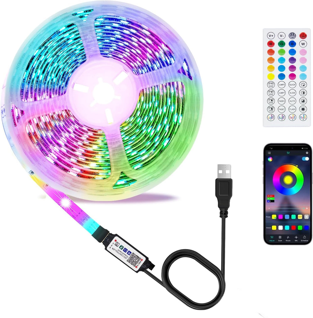 LED Strip 3m, USB RGB Streifen Mit App Fernbedienung, Music Sync Steuerbar Timer Einstellung, Band Selbstklebend Beleuchtung Lichter Verstellbare Helligkeiten Farbwechsel Für Tv/Schlafzimmer/Party