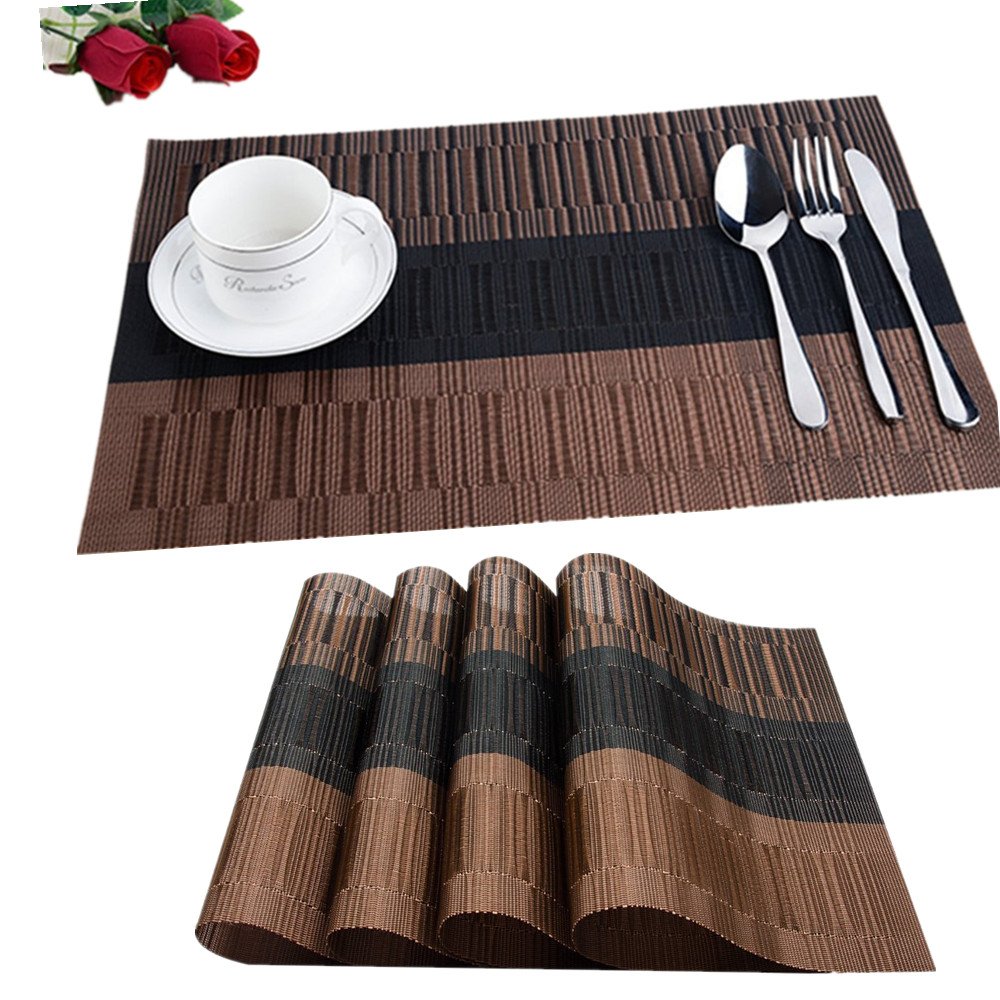 Platzdeckchen Rutschfest Abwaschbar Tischmatten aus PVC Abgrifffeste Hitzebeständig Tischsets Schmutzabweisend, 6er Set Platzsets, 30x45cm, Braun