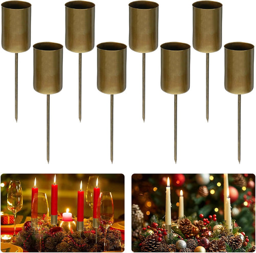 8 Stück Kerzenhalter Adventskranz Gold Stabkerzenhalter Adventskranz Metall für Advent Weihnachts Tisch Deko (Bronze)