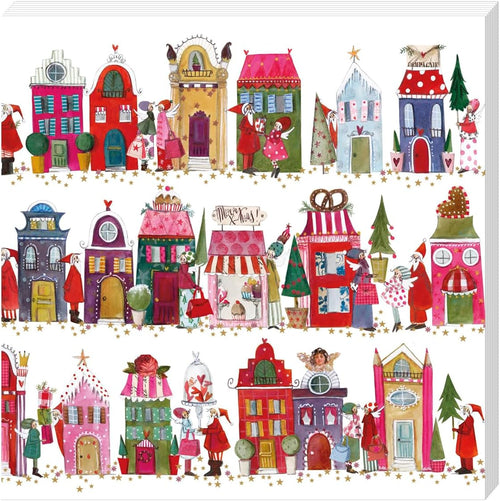 Weihnachtsservietten 33x33 cm, 20 Stück, 3-lagig – bunte Winterhäuser