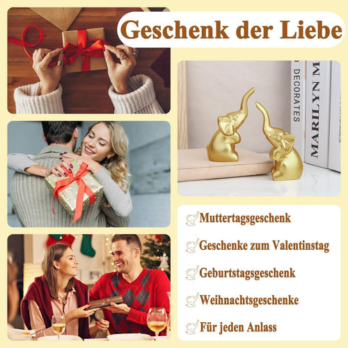 2 Stück Gold Elefant Deko Schwarz, Elefanten Deko Wohnzimmer