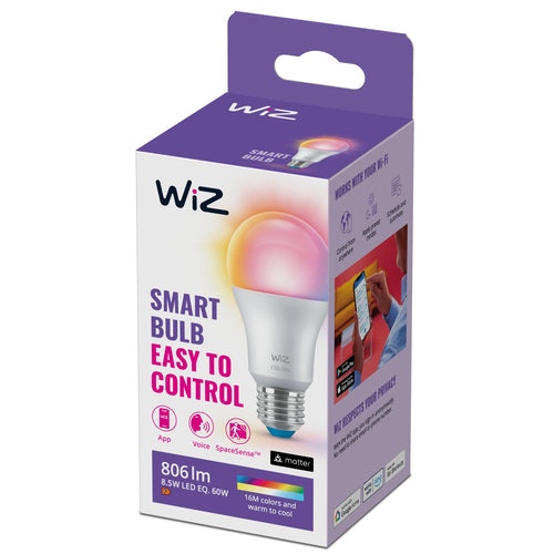 WiZ Warm White LED Lampen E27 2er Pack (806 lm), 60 W Lampen mit warmweißem dimmbarem Licht, smarte Lichtsteuerung über WLAN per Stimme/App